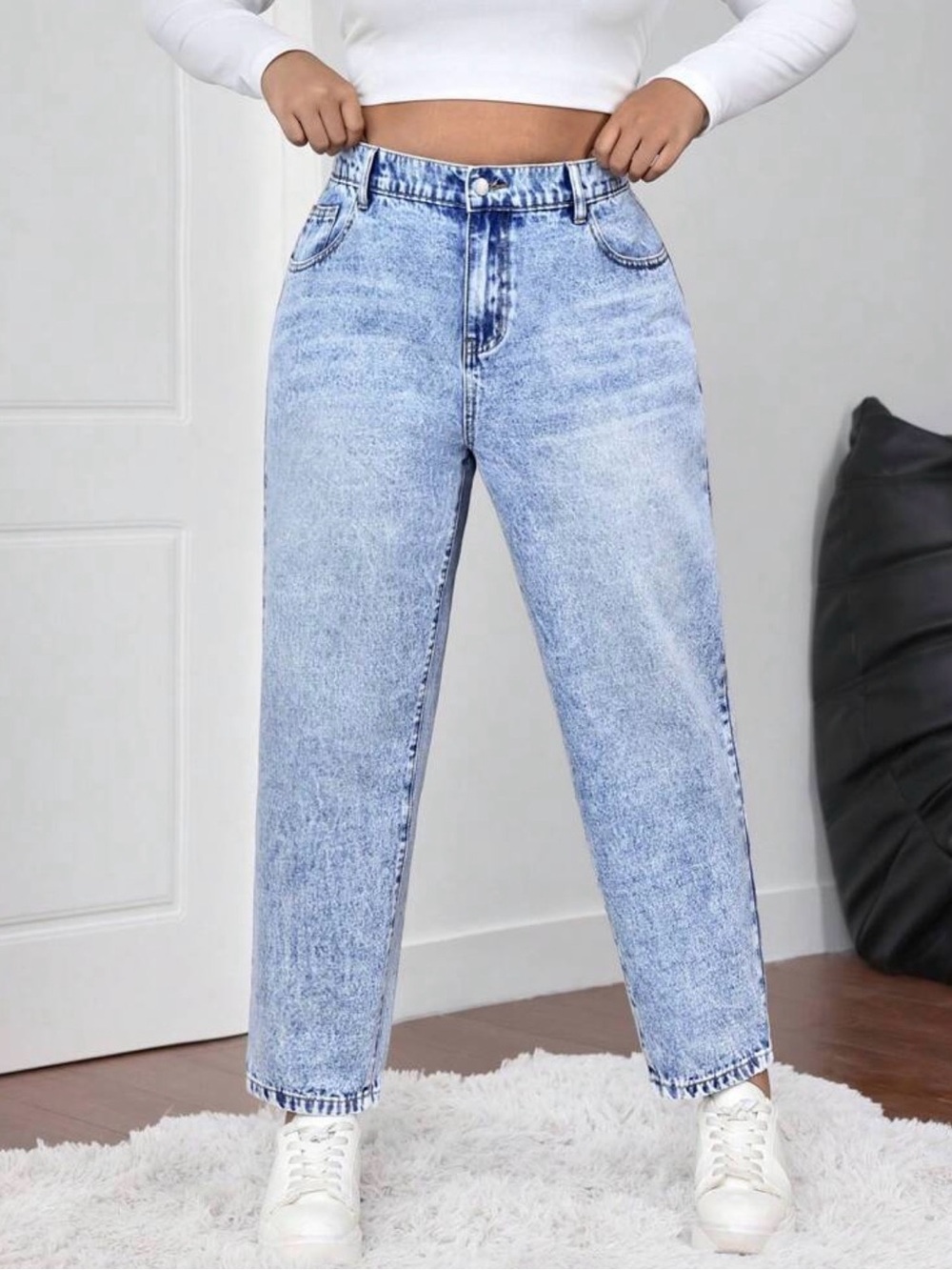 High-Waist Light Blue Acid Wash Women’s Jeans